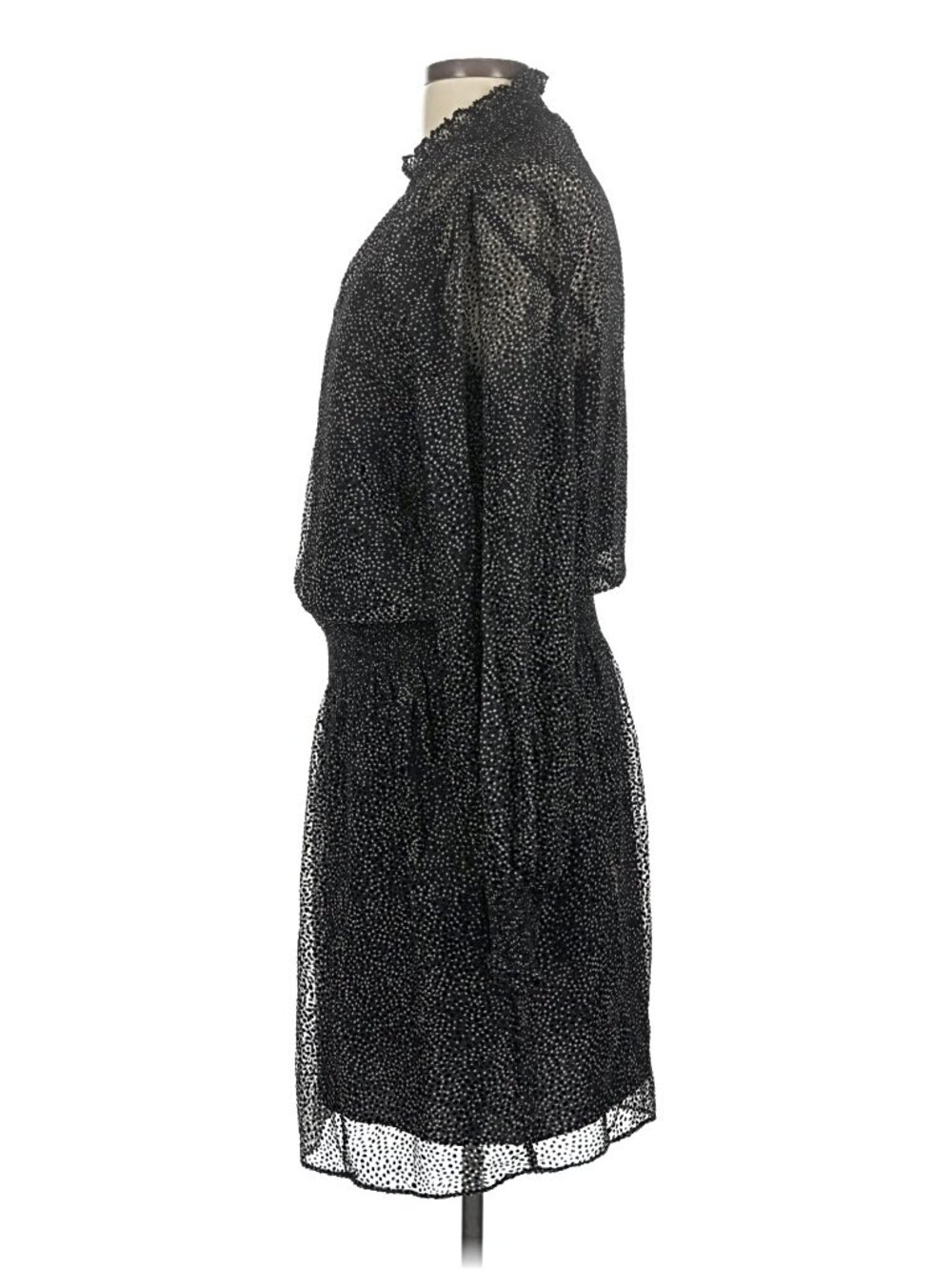 WHBM Polka Dot Blouson Dress Large Black White Sheer Mesh Mini Cocktail Casual - Picture 5 of 9